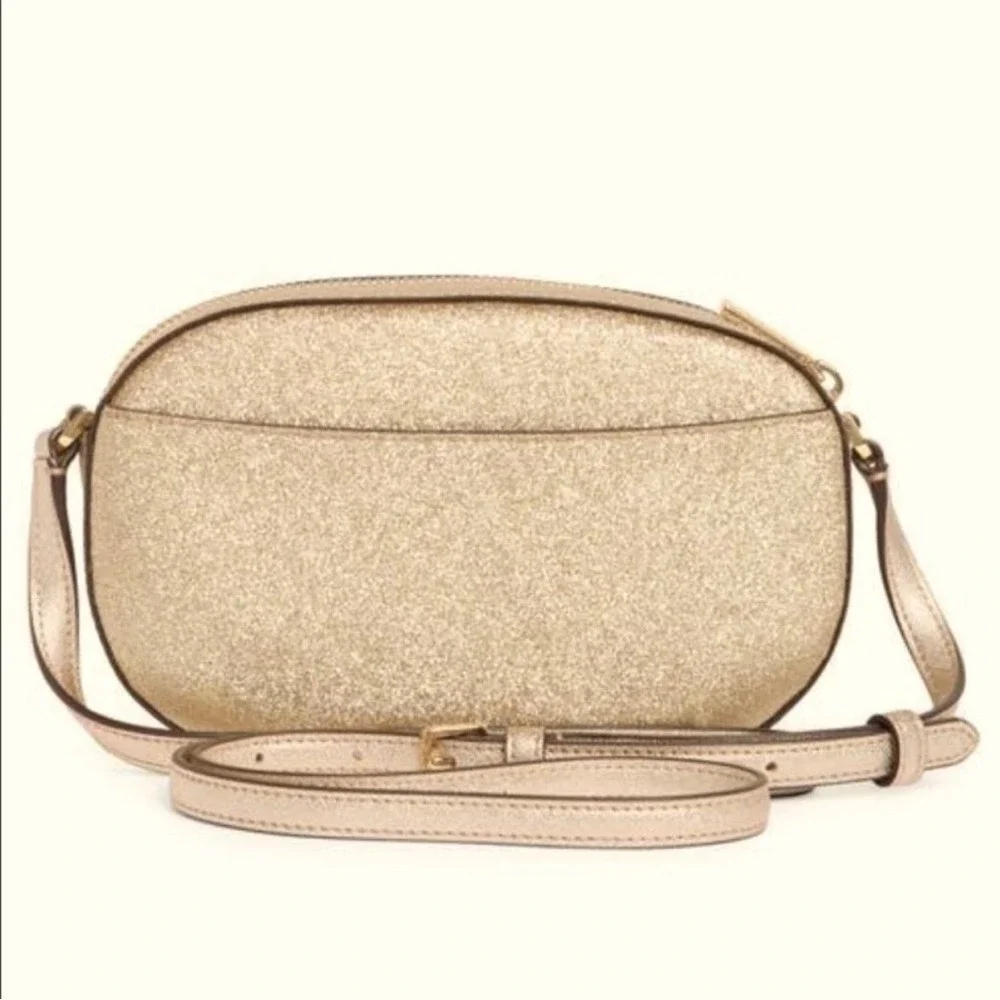 Kate Spade Glimmer Glitter Camera‎ Bag Gold Crossbody Glam NEW